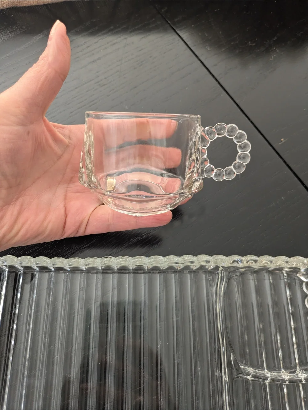 Vintage Orchard Crystal Hazel Atlas Divided Party Tray with Ash Tray - Set of 8